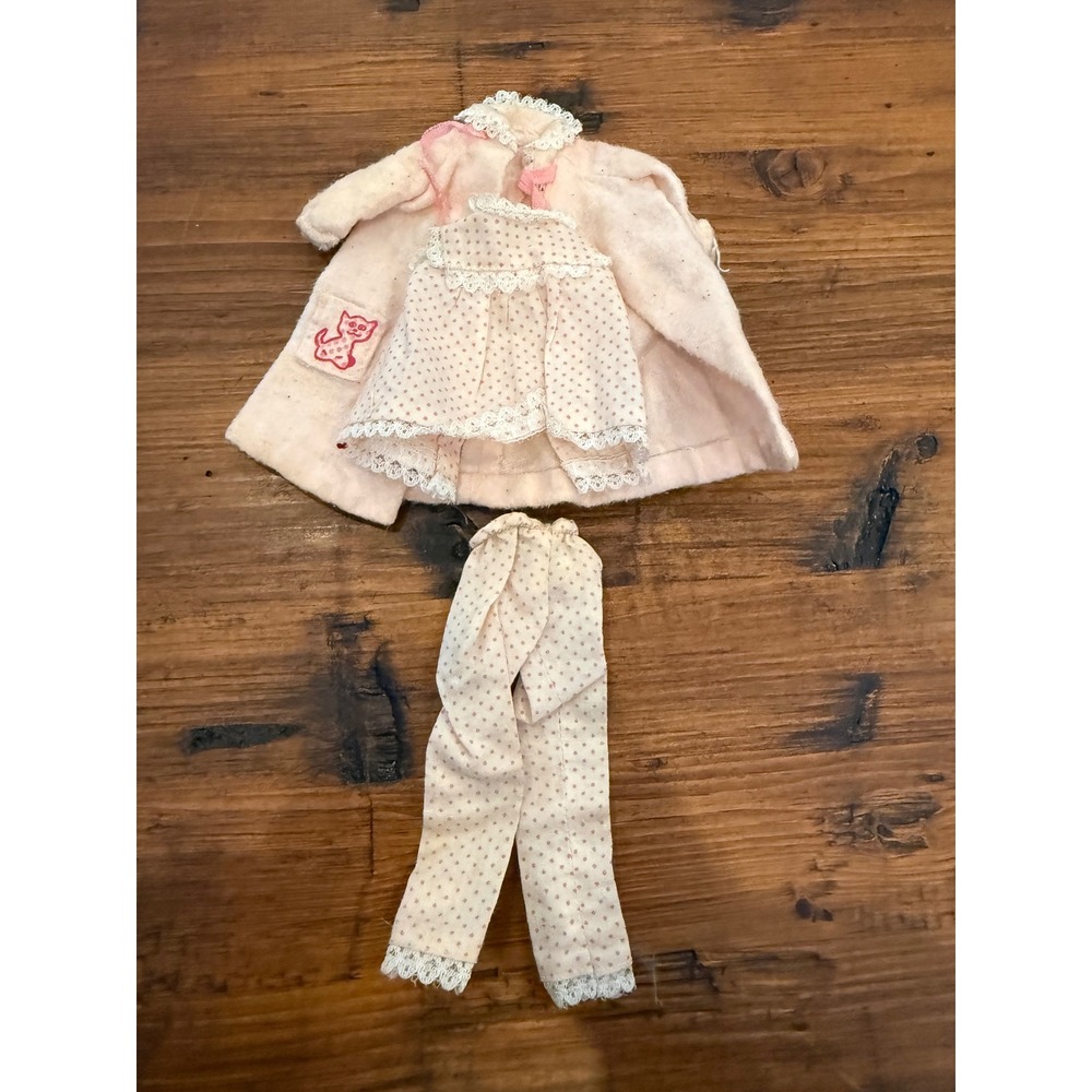 Vintage 1963 Mattel Skipper Doll Pajama Set Pink Polka Dot Lace Robe 1909